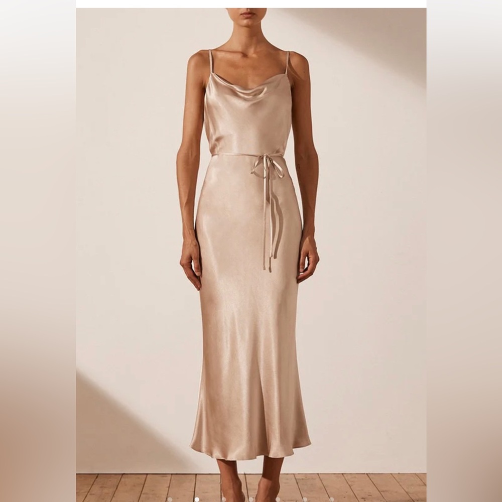 Shona Joy - LA LUNE BIAS COWL MIDI DRESS - GOLD SIZE 2